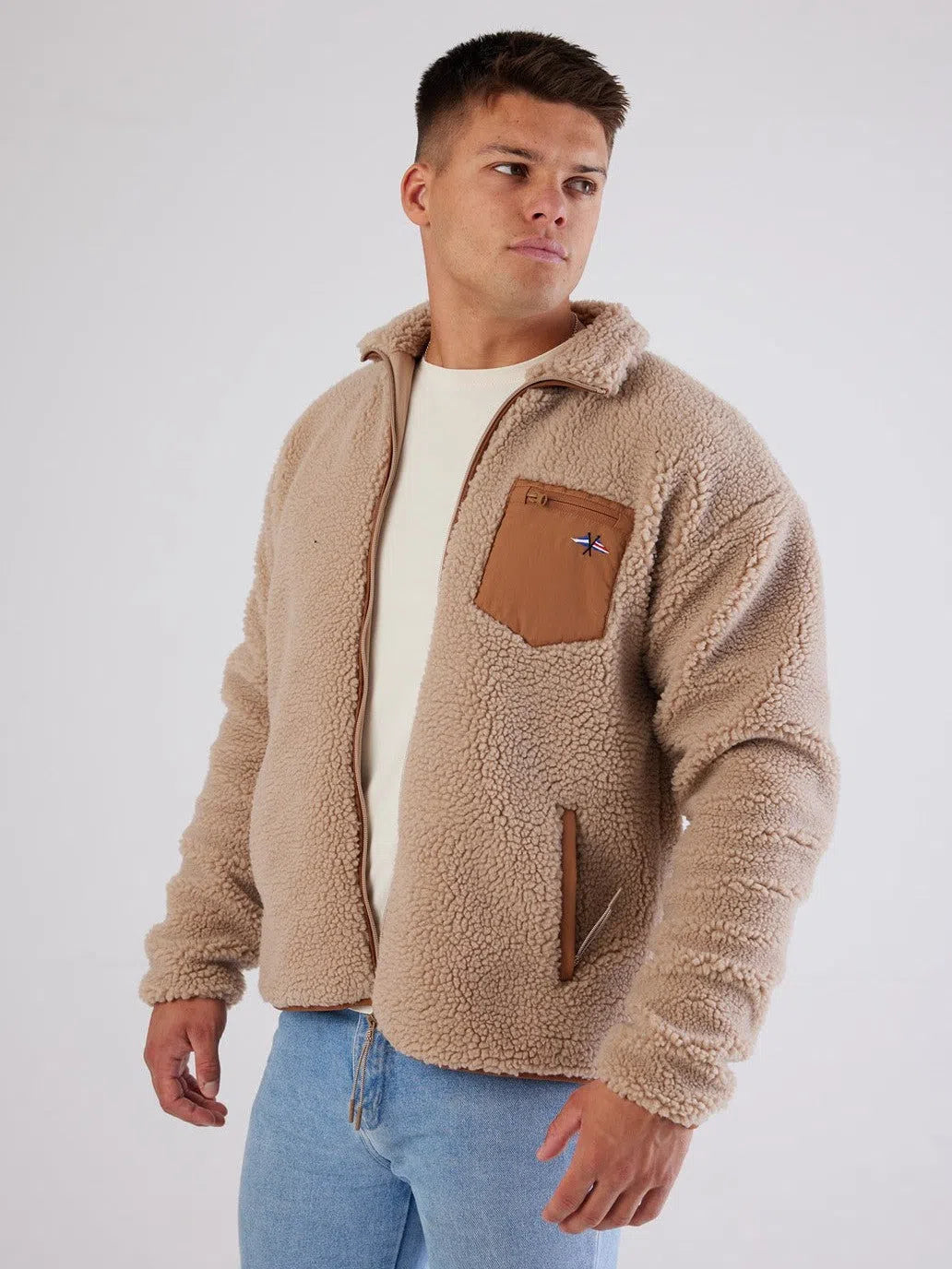 Sherpa Full Zip Fleece Coffee Jacket